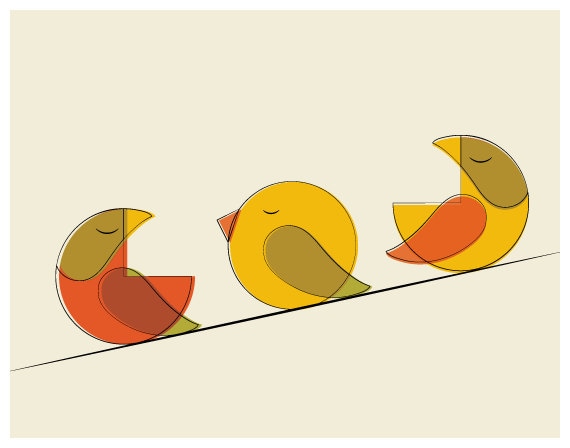 Mid Century Three Bird Print, Fall Tones