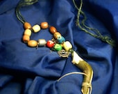 Powerful Natural Wicca Elemental Necklace. 25" adjustable, Wood beads & Wand, Silver Pendant,Portable Altar,Pentagram,Deer,Moon