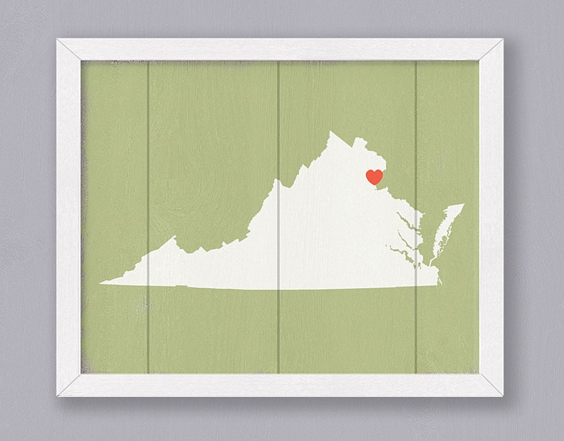 VIRGINIA Home Decor - Rustic wall art -16"x20" Handmade Personalized Sign - Custom Heart - Wedding Bridal shower Housewarming Family gift