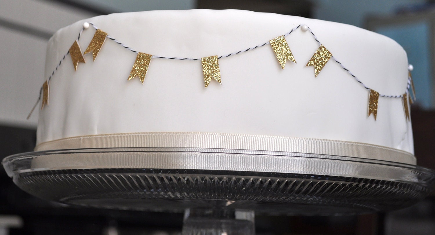 Gold Glitter flag cake garland bunting on bakers twine