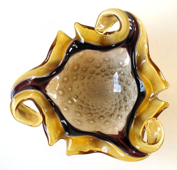 Murano Art Glass Bowl Aventurina Bullicante & Sommerso Glass Techniques