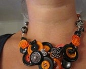 Beautiful Bewitched reworked Black and Orange button Necklace a WOW statement piece great for Halloween fancy dress idea Holidays Goth Emo