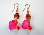 Fushia Fish Scale Earrings with Rare 24k gold fired Swarovski Crystal