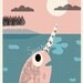 Nursery wall Art Print - Narwal - Sea animal illustration wall decor - Nursery room modern decoration-