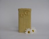 Knitted Cell Phone iPhone Case Yellow Cotton Crochet Flowers