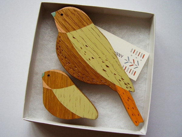 Wooden Wall Birds - Mother & baby sets