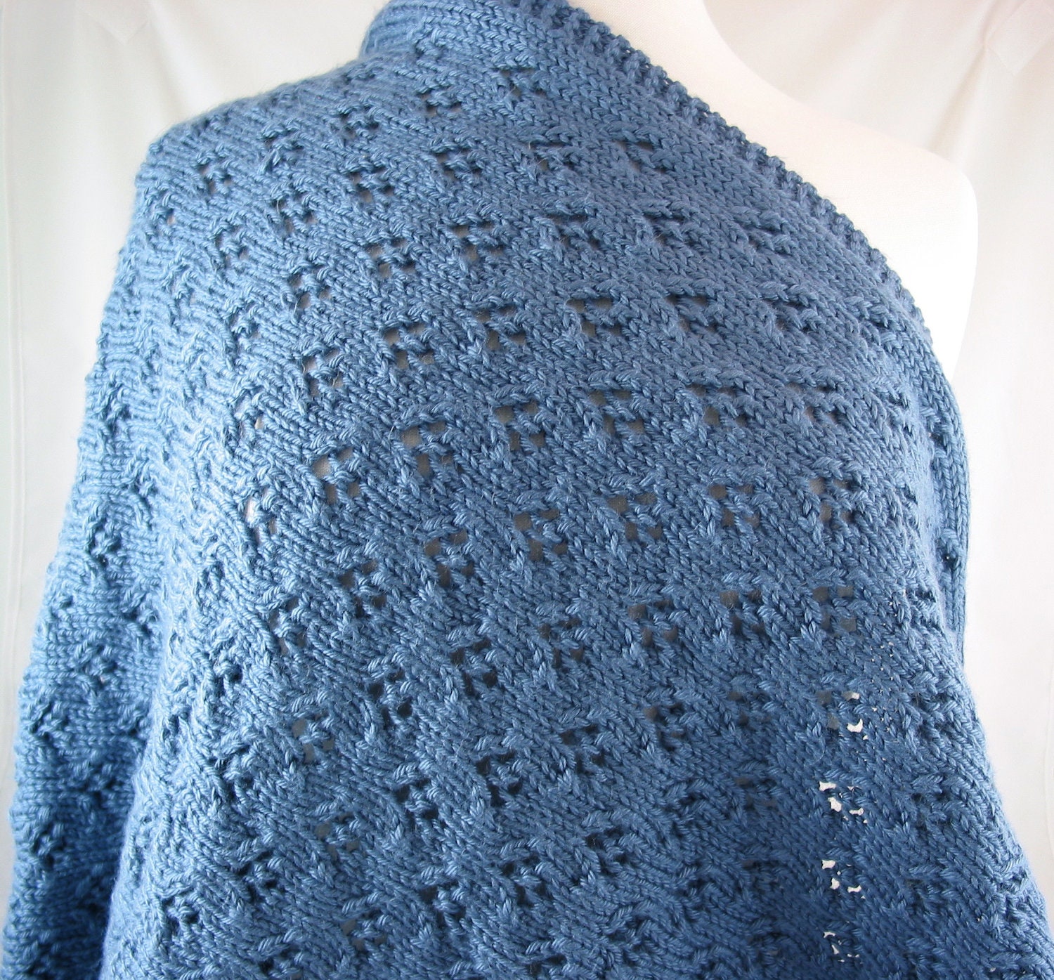 Womens Lacy HandKnit Wrap Caron Simply Soft Yarn Country Blue