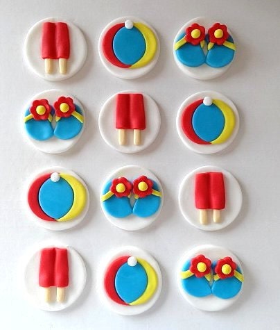 12 Fondant Edible Cupcake/Cookie Toppers - Pool/Beach Party 2.