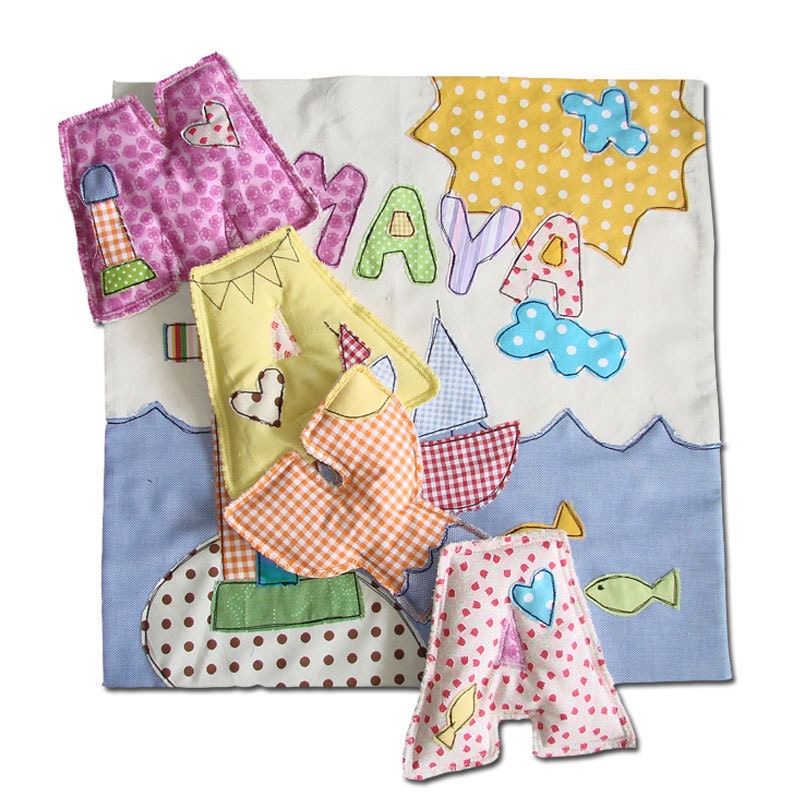 Set Kids Pillow Personalized  Blue Yellow Pillow Case Cushion Custom Name Design Wall Hanging Letters