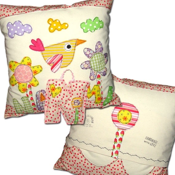 Bird Kids Pillow Personalized Pillow Case Cushion Custom Name & Design bright colors