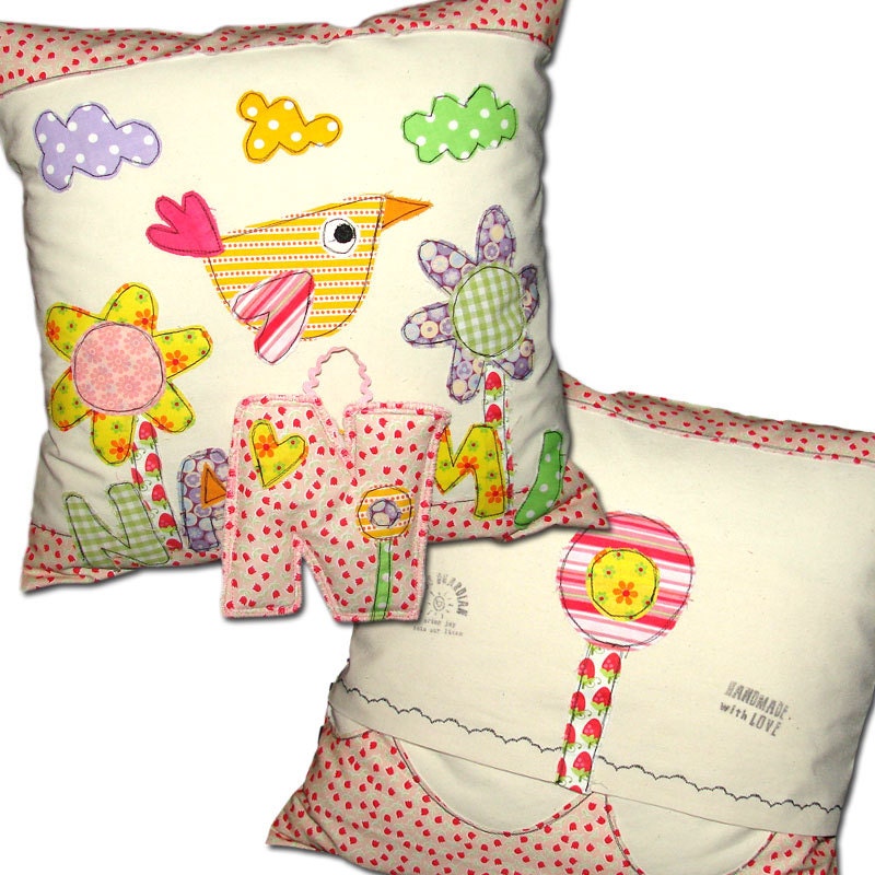 Bird Kids Pillow Personalized Pillow Case Cushion Custom Name & Design bright colors