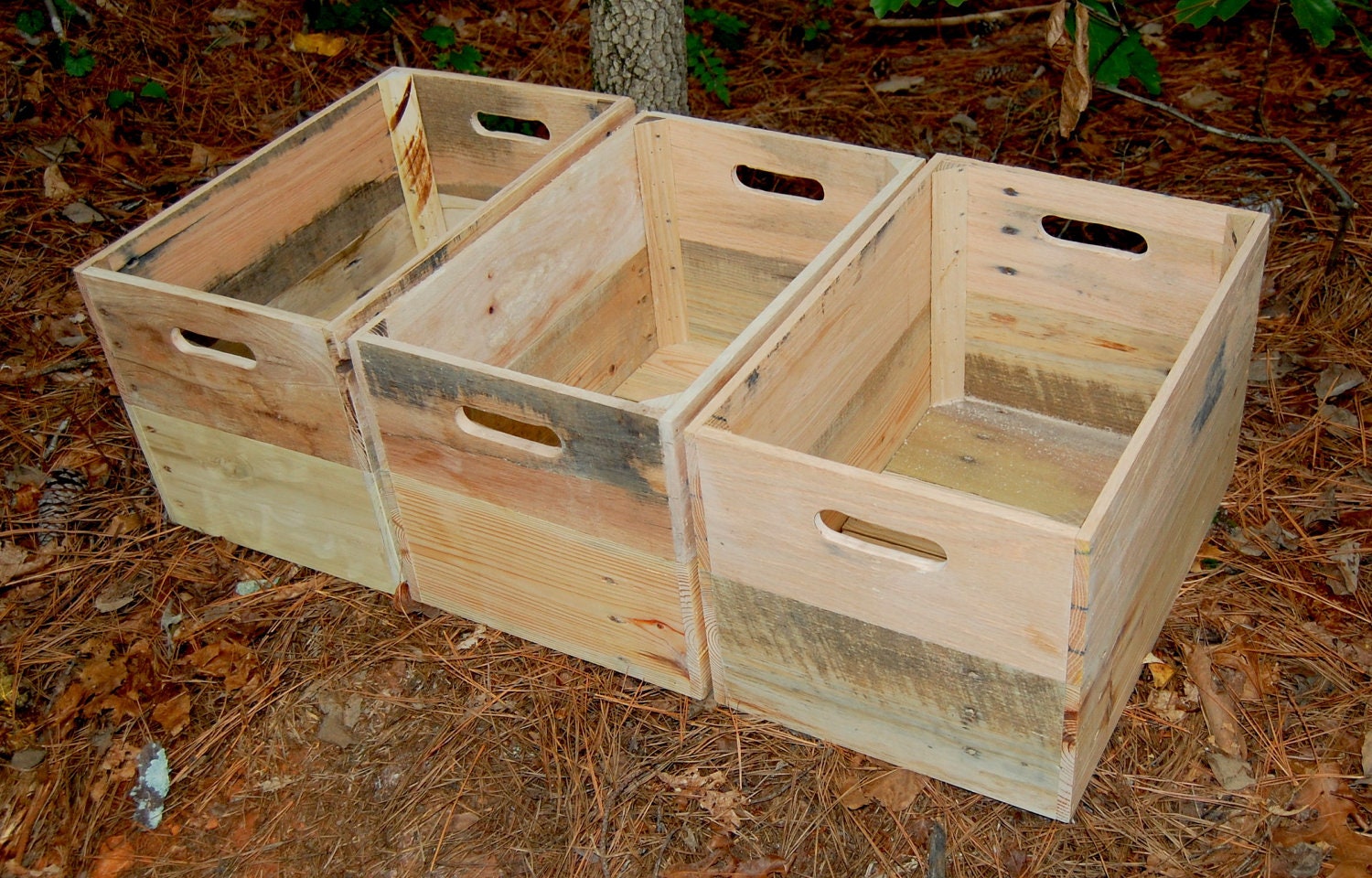 Set of Three Unfinished Wood Crates from Recycled Pallet