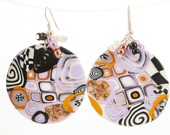 Lilac earrings, Bohemian Jewelry, contemporary design, polymer clay earrings, tortoise shell pattern, OOAK