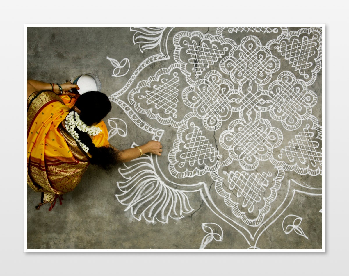 Photograph of Indian woman in Yellow sari decorating. Yellow wall art, ethnic art, India wall art, 8x10 fine art print