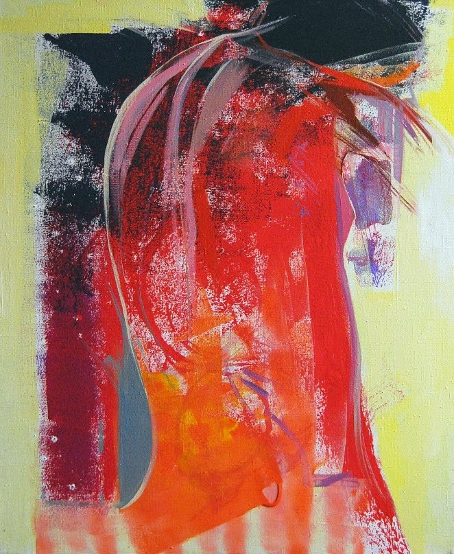 Abstract Red Nude Painting - Acrylic Canvas Art by Yuri Pysar