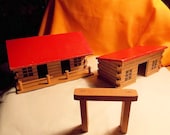 Doll House  Log Cabin - 1960's Lithographed Log Cabin - Stable - Gate  - Fantastic Condition -  Half Scale Cabin