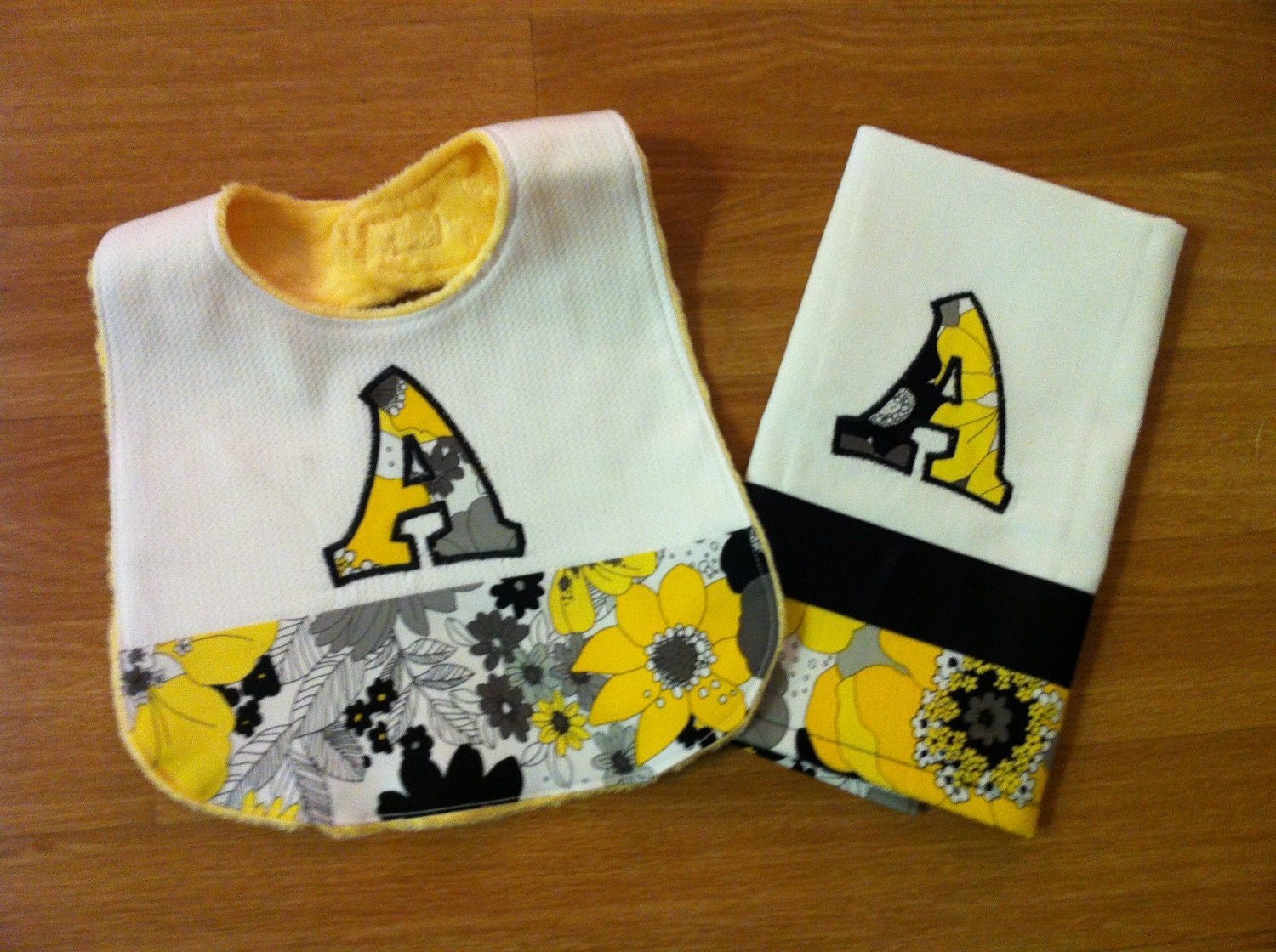 Personalized bib and burp cloth set