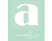 Custom Monogram Print, Personalized Name Nursery Art, Gift for New Mum, Birthdate Print, Large Initial 8x10, Typography, Blue Green and Grey