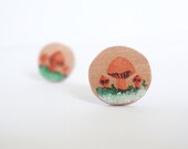 rustic woodland hand painting wood brown cream green  autumn mori girl mushrooms stud earrings