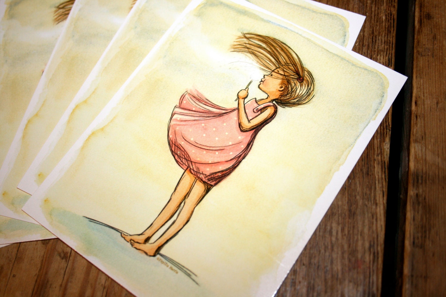 Set of 6 Postcards - Girl Blowing a Dandelion - Make A Wish