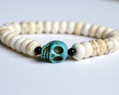 White and Turquoise Howlite Skull Stretch Bracelet.