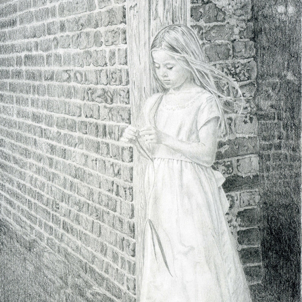 Wall Flower, Original Photo Realistic Pencil Drawing, portrait, by Cliff Sperandeo