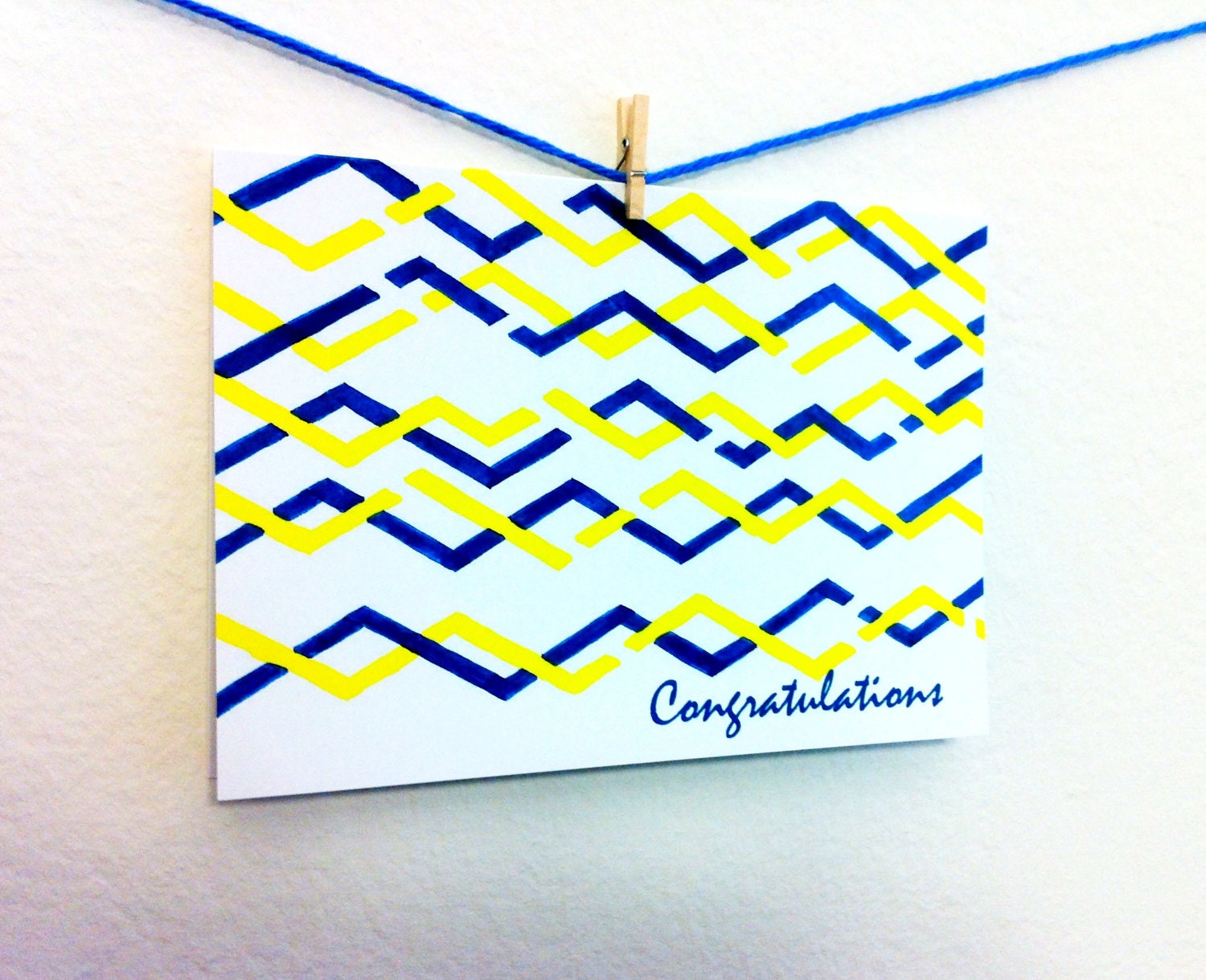 Congratulations Card -  "Blue and Yellow Lines" Graph Drawing  - Notecard/Stationery