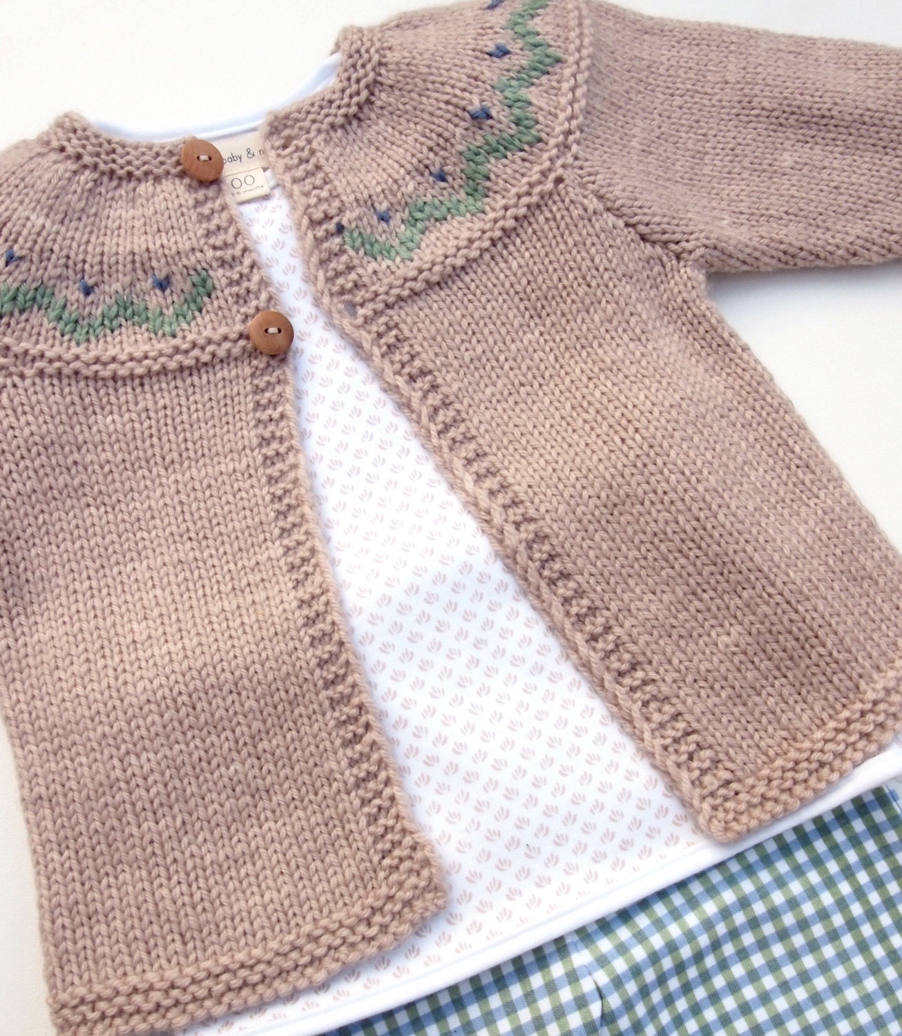 Adorable Hand Knitted Unisex Baby Cardigan in Australian Wool & Silk - Natural