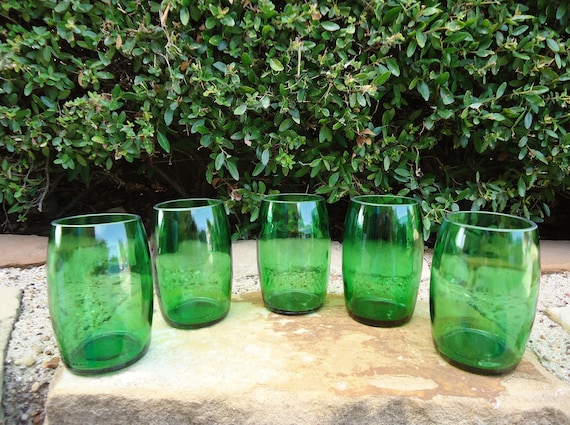 Green Shot Glass Hand Grenades made from Upcycled Perrier Bottles Set of 5