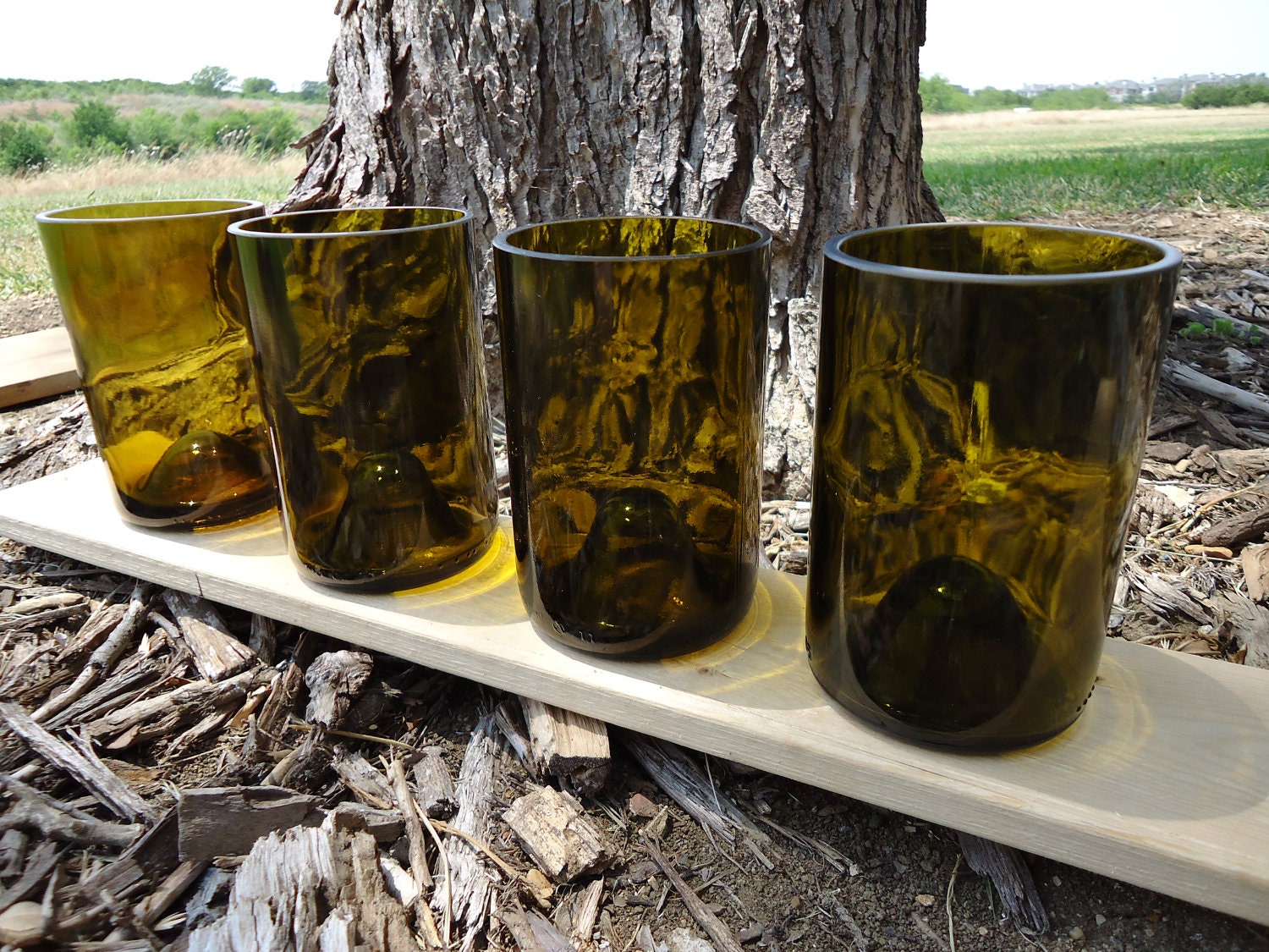 Recycled Wine Bottle Glasses Olive 12 oz  Set of 4