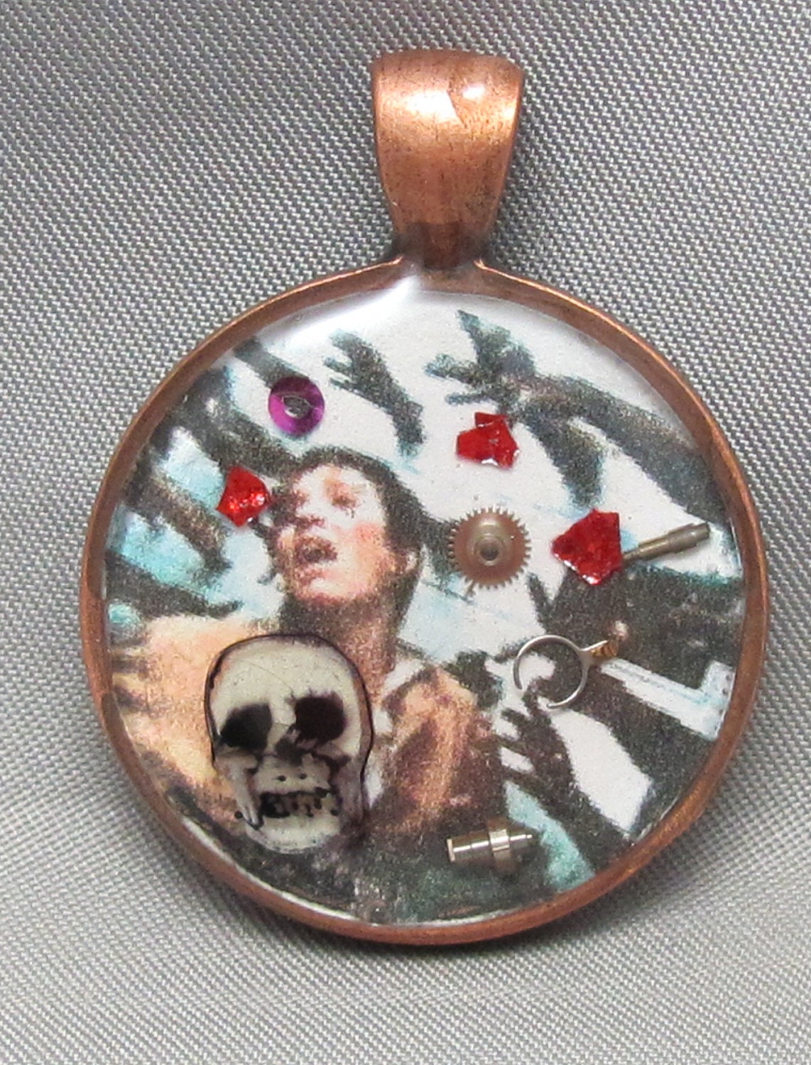 George A Romero Inspired Day of the Dead Resin Pendant Featuring Opening Scene With Zombie Hands Crashing Through Wall