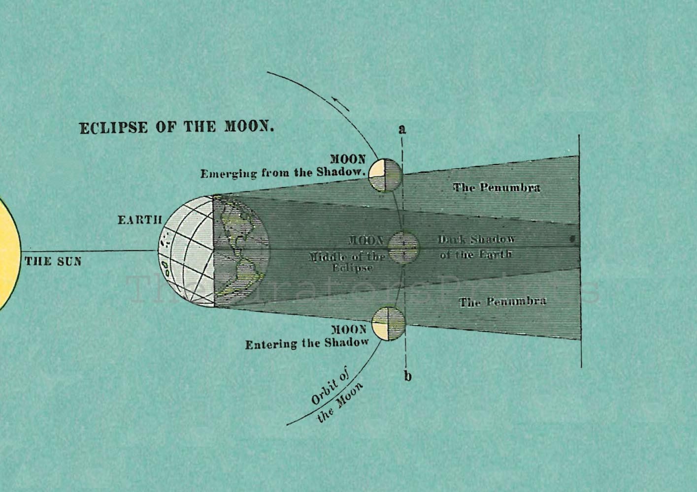 Antique Print Astronomy Chart Eclipse of the Moon