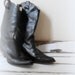 black cowboy boots-real leather raven black shoes- country western style - 1960s- size 39- shabby chic- unisex - VINTAGE for her