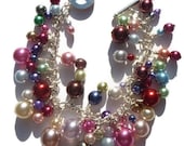 Multicoloured Rainbow Glass Pearl Charm Bracelet.