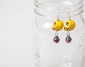 Yellow and Purple Skull Earrings