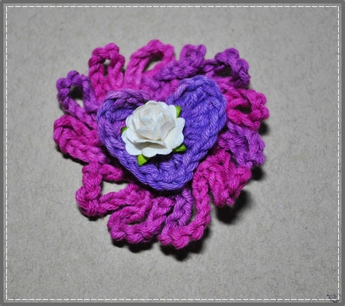 Pink and purple crochet heart embellishment