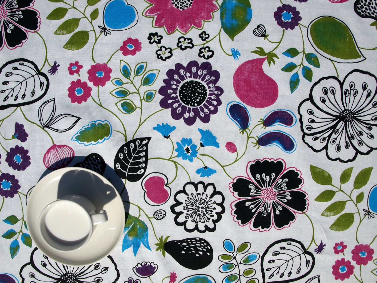 Tablecloth - fun flower pattern - Ready to ship, size 37"x37" or made to order your size, also napkins and table runner available, with GIFT