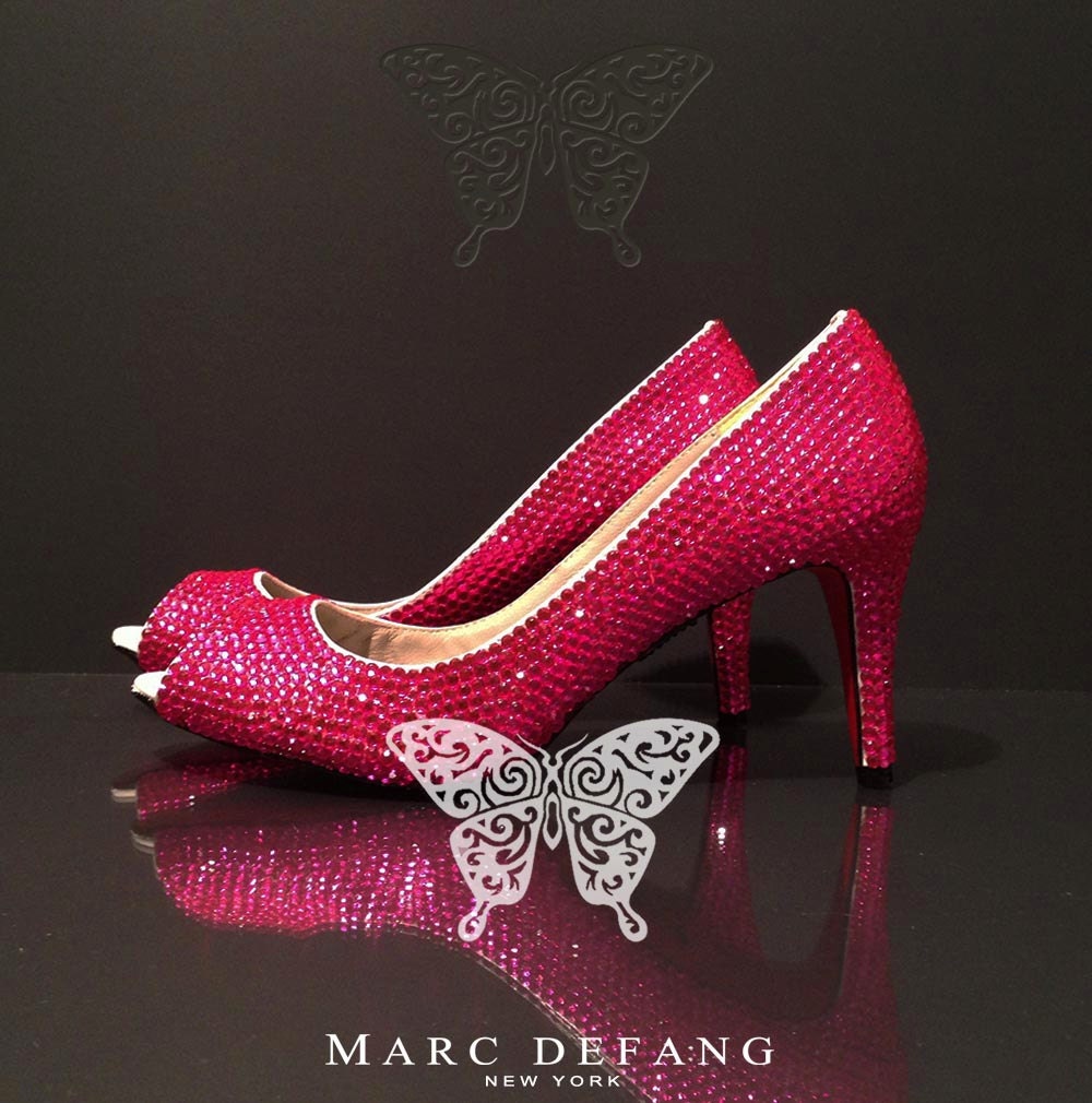 Leather, 3" Heels, Glamourous Comfort Crystal Peep Toe Pumps