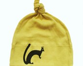 Adorable Organic Cotton Infant Squirrel Hat in Mustard Yellow