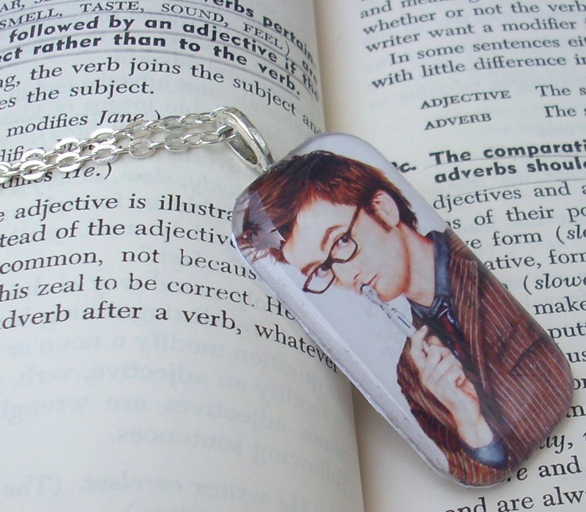 Doctor Who, David Tennant Glass Tile necklace. 24" Silver plated Chain. Photo Art
