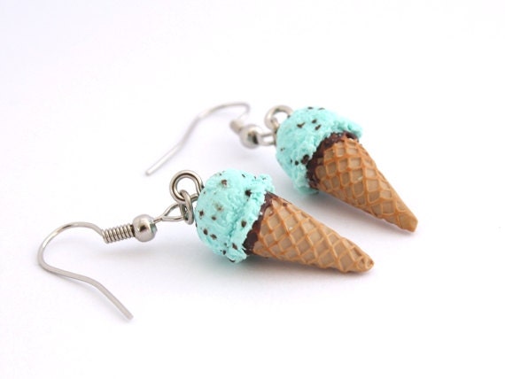 Mint Earrings - Polymer Clay Ice Cream Cone