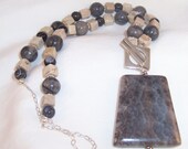Jasper necklace, gray blue marbled pendant, Jasper pendant necklace