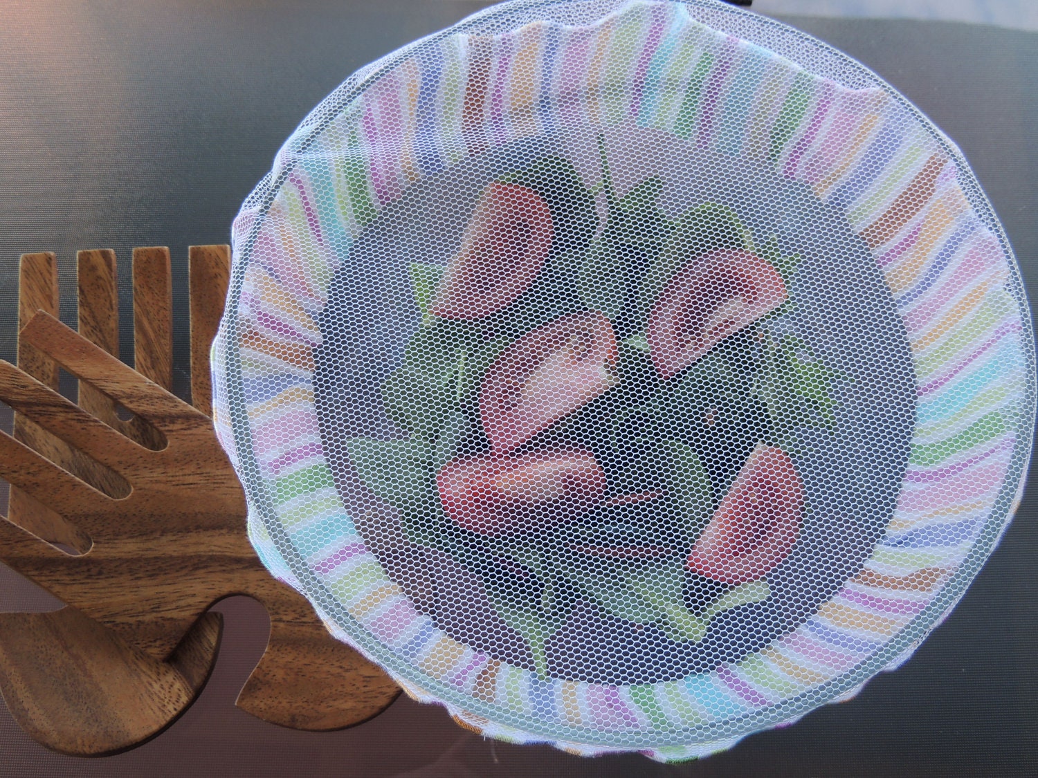 Fabric bowl cover, BBQ, Picnic. set of 4. summer stripes. Reusable