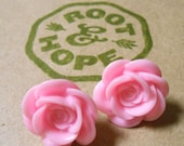 Large Red or Pink Rose Stud Earrings
