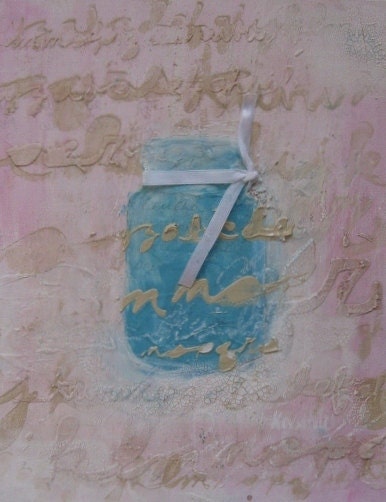 Le pot bleu - Des mots dans mes pots Shabby Chic Mixed Media art