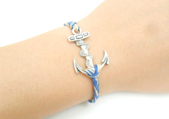 Nautical Anchor Bracelet Boho Braided Unisex Aquatic Navy Themed with Charm Ocean Bohemian Breeze Surf Beach Ship Sailor Pookie Design