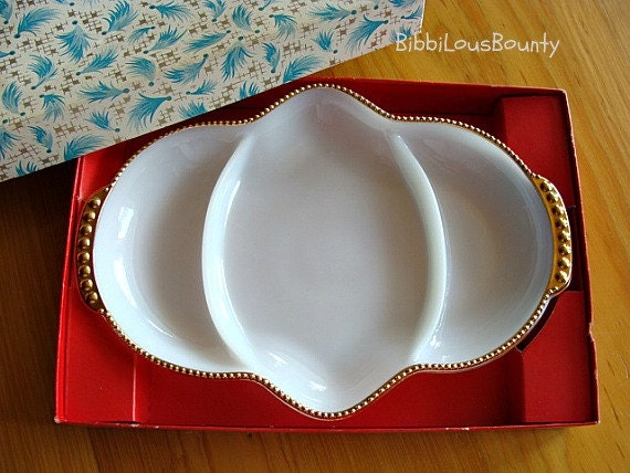 Vintage Fire King Relish Dish in Original Box 1950s