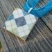 Wood Tile Necklace with Shades of Blue and White Argyle
