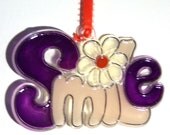 ORNAMENT - SMILE- Acrylic - Purple - Clear - Cream - Orange - Handpainted Home Decor