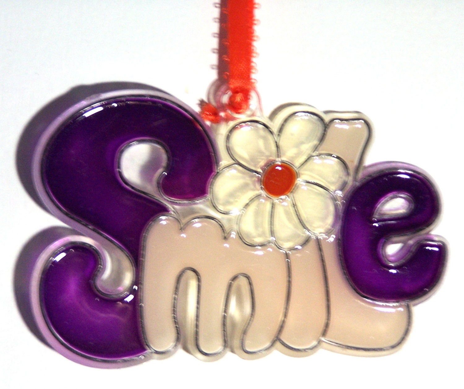 ORNAMENT - SMILE- Acrylic - Purple - Clear - Cream - Orange - Handpainted Home Decor